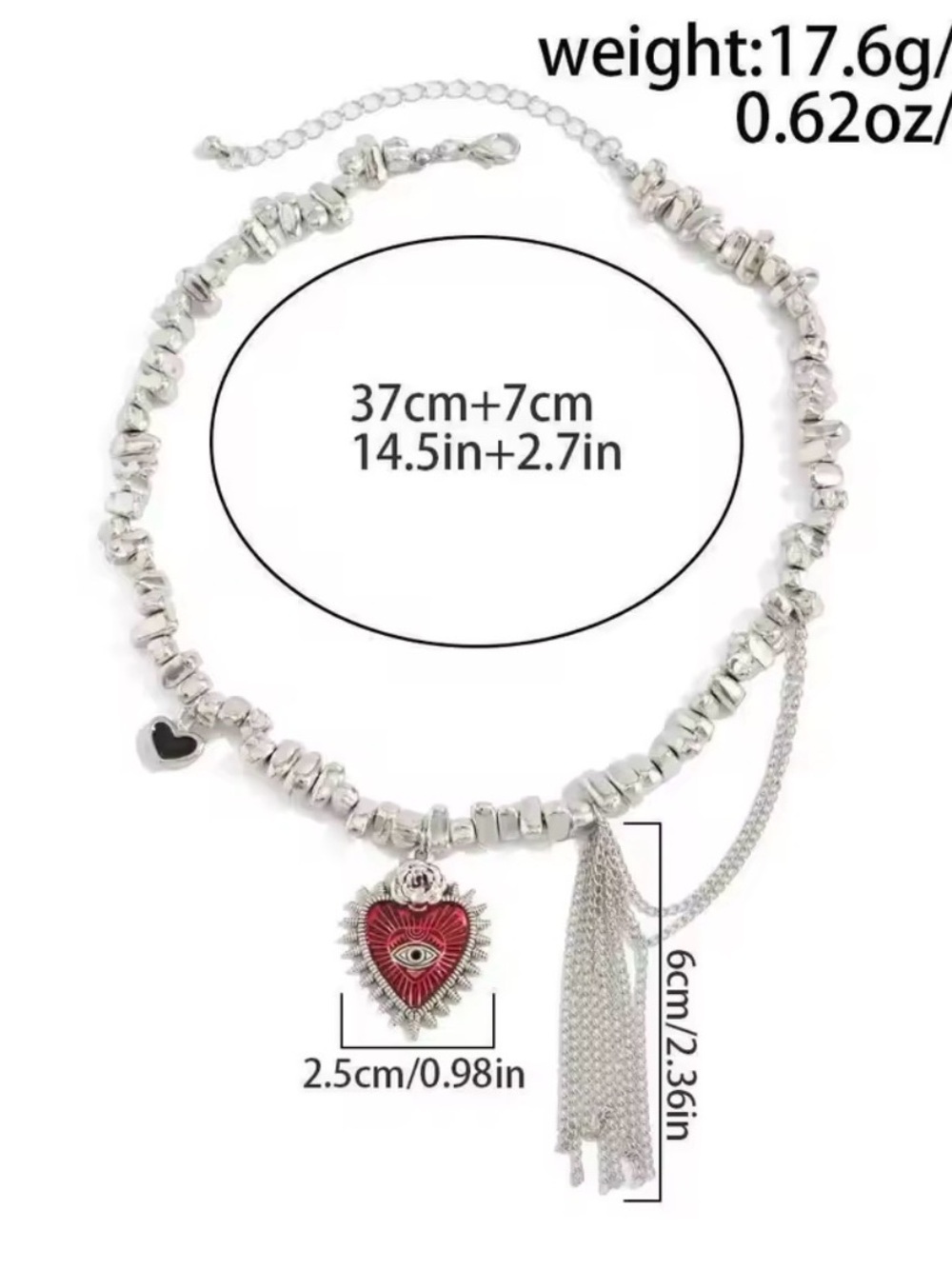 Trendy Silver Necklace with Red Heart Pendant - Picture 7 of 7